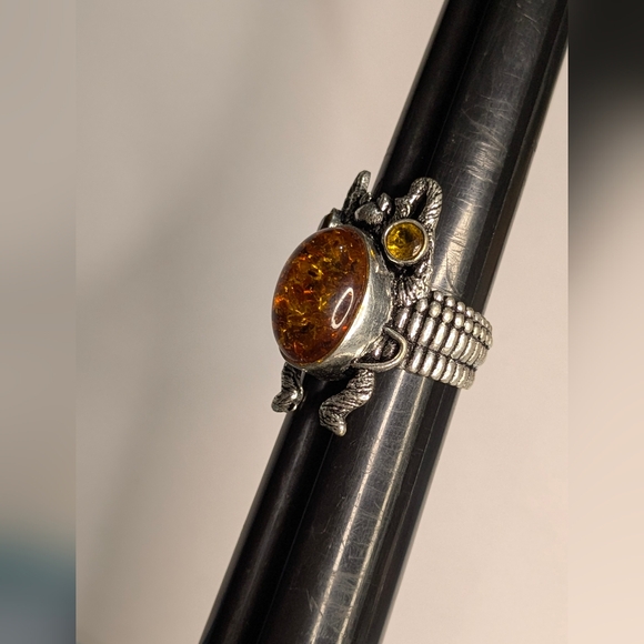 Handcrafted Boho Amber Beetle Statement Ring (8) - Picture 8 of 14